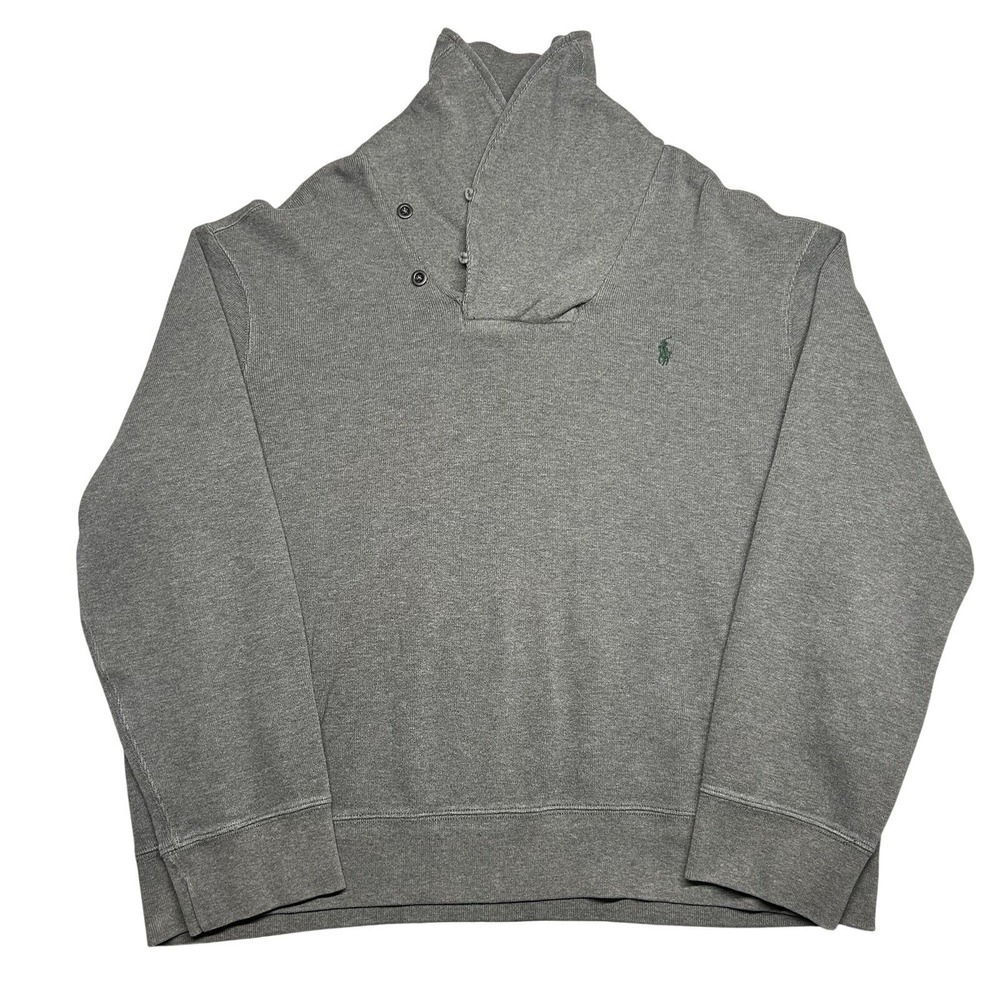 Polo Ralph Lauren Shawl Neck Sweatshirt Grey Mens XXL Button Pullover Preppy